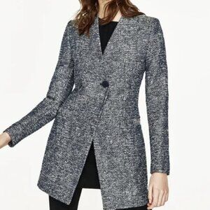 Zara Navy Metallic Sheen Tweed Crossover Blazer Size XS